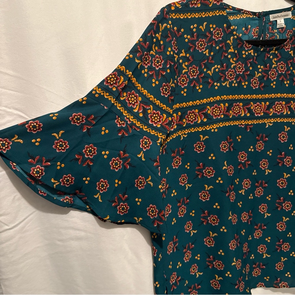JohnPaulRichard Teal and Yellow Floral Blouse - Picture 2 of 6
